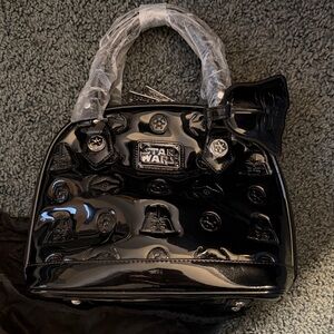 NWT Loungefly Star Wars Glossy Black Embossed Patent Satchel